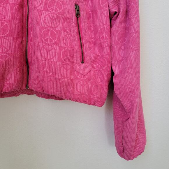 Urban Outfitters‎ UO Femme Embossed Jacket Sz Medium Pink Puffer Full Zip Peace - Picture 8 of 16